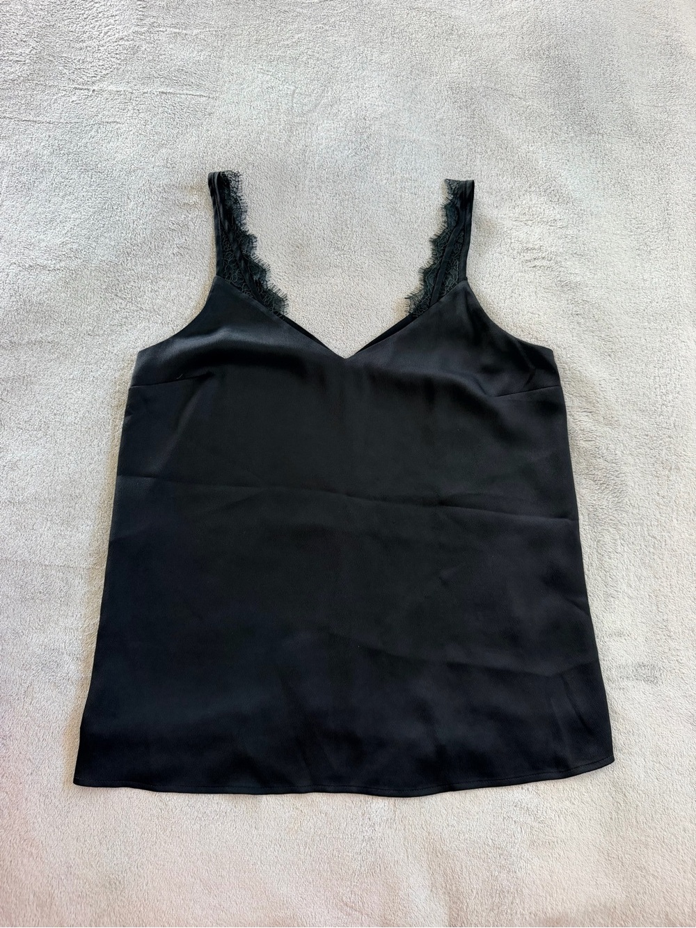 Black Lace Trim Satin Cami Tank Top Size S